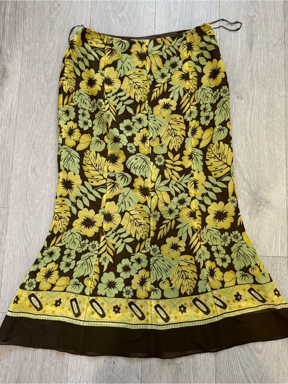 Vintage 100% Silk Floral A-Line Midi Skirt